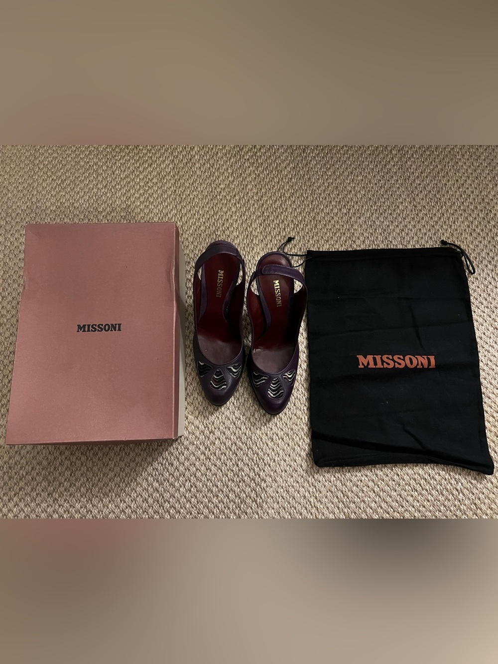Missoni Purple Leather Block Heel Slingback Zigzag Chevron Knit - Picture 10 of 15